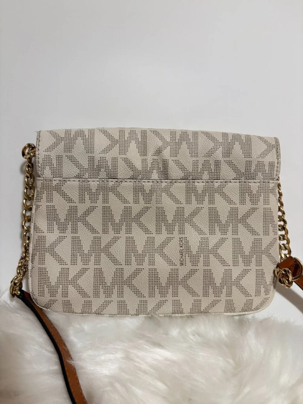 Michael Kors Fulton Large Logo Flap Crossbody Vanilla MK Signature Chain Bag